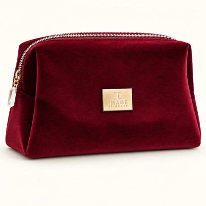 IMAGE Skincare Burgundy Velvet Cosmetic Bag – Luxury Zippered Makeup & Toiletry Travel Pouch