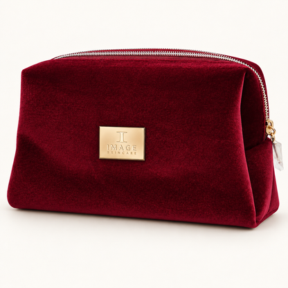 IMAGE Skincare Burgundy Velvet Cosmetic Bag – Luxury Zippered Makeup & Toiletry Travel Pouch
