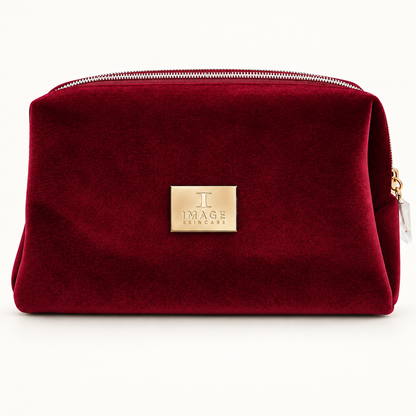 IMAGE Skincare Burgundy Velvet Cosmetic Bag – Luxury Zippered Makeup & Toiletry Travel Pouch